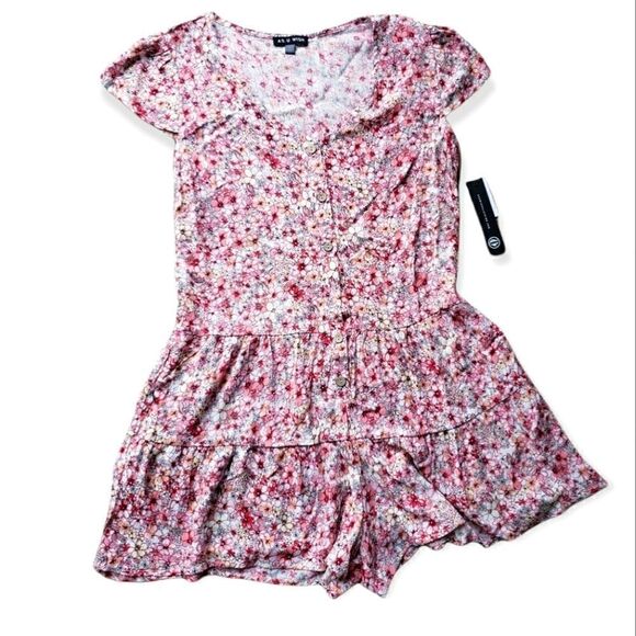 As U Wish Floral Button Down Spring Romper Medium NWT - Picture 1 of 8